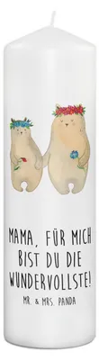 Produktbild von Mr. & Mrs. Panda Kerze Bären mit Blumenkranz 29 x 8 cm XL - Weiß - Geschenk, Blockkerze, Stumpenkerze, Muttertag, Mama, Familie, Bedruckte, Mom, Erinnerungskerze, Family