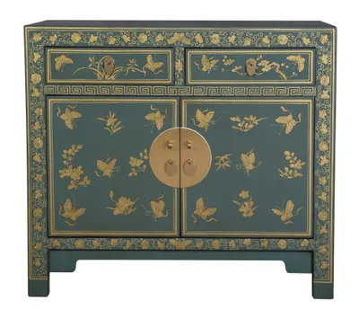 Image de Fine Asianliving Armoire chinoise Arctic Bleu Gris Papillons Peints à la main - Collection Oritique L90xP40xH80cm Armoire chinoise Armoire chinoise de mariage Meubles orientaux asiatiques