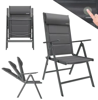 Produktbild von GARMIO® Gartenstuhl Balkonstuhl FLORENZ anthrazit, 7-fach verstellbar, klappbar, inkl. Nackenkissen, für Terrasse