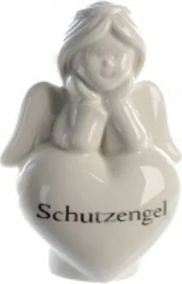 Produktbild von Schutzengel mit Herz aus Porzellan in weiss, Höhe ca. 9cm
