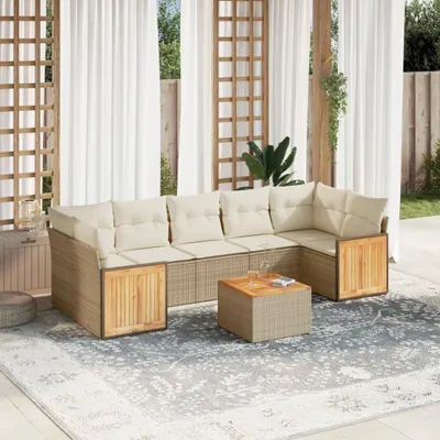 Produktbild von 8-tlg. Garten-Sofagarnitur mit Kissen Beige Poly Rattan 3259895