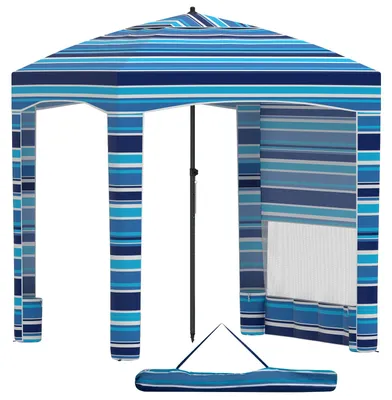 Produktbild von KOMFOTTEU Strand-Cabana 185 x 185 cm, Strandüberdachung mit Seitenwand, Sonnenschutz Strandzelt mit Sandsäcke & Heringe, Strandpavillon höhenverstellbar mit Tragetasche, Sonnensegel für Camping & Garten