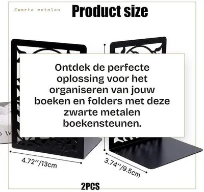 Zdjęcie produktu dla Podpórki do książek – stabilne, metalowe, czarne – antypoślizgowe, zestaw 2 sztuk – do użytku w szkole/biurze