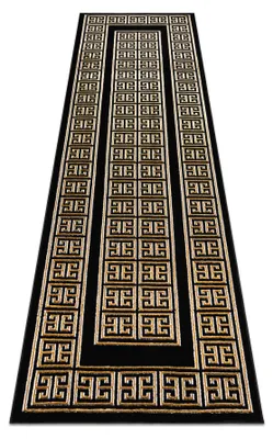 Image de Tapis, tapis de couloir ALLURE 1968 Clé grecque, cadre - Structurel, élégant, glamour noir / L'or noir 60x300 cm