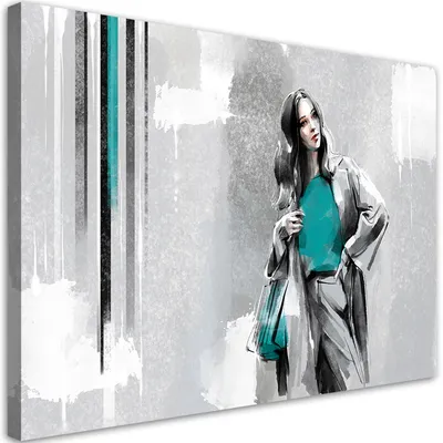 Image de Tableau sur toile Femme au manteau 90 x 60 cm Feeby argenté Tableau mural prêt à accrocher