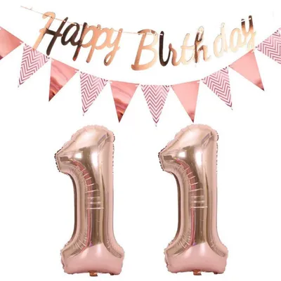 Produktbild von Luftballons 11. Geburtstag Deko Set Rosegold mit Girlande und Wimpelkette, 40 Zoll Zahlenballon