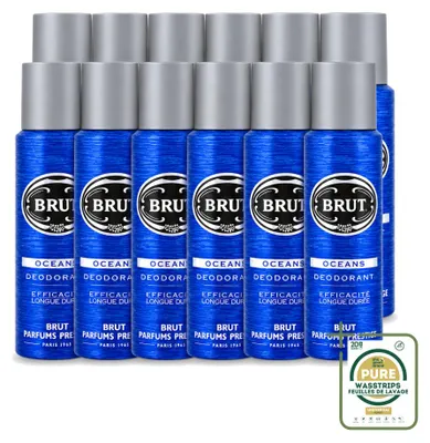 Productafbeelding van 12 x Brut Oceans Deodorant Spray - 200 ml - Verpakking met 12 stuks - Voorraadverpakking