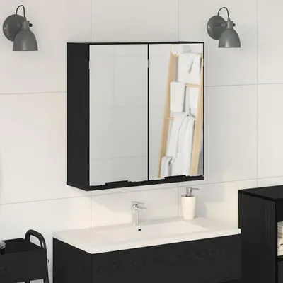 Produktbild von "SALE 2026"Spiegelschrank/Bad-Wandschrank/Badezimmermöbel- modernes Design - mit Regal Schwarz Eichen-Optik 64x20x67cm NEU157605 - Badezimmerschränke
