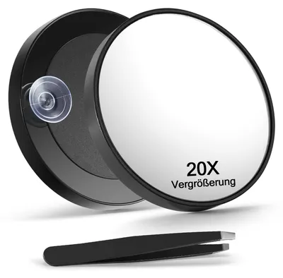 Image de Miroir grossissant 20x avec ventouses et pince à épiler, miroir de maquillage grossissant de 8,9 cm, noir, 1 pièce
