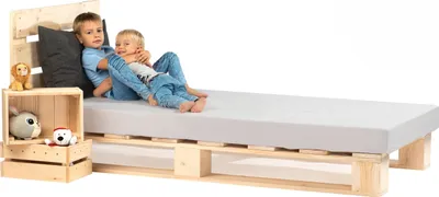 Produktbild von Lermowood Palettenbett 100 x 200 cm mit Kopfteil Natur Holzbett Massivholzbett Bett aus Paletten Seniorenbett Kinderbett Jugendbett