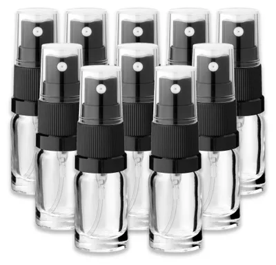Produktbild von 10x Klare Glasflasche 5 ml mit schwarzem Zerstäuber Sprühkopf leer Set