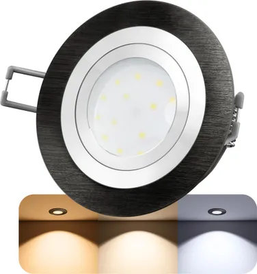 Produktbild von SSC-LUXon RF-2 LED Einbauspot GU10 schwarz gebürstet schwenkbar - mit GU10 LED 3W drei einstellbaren Lichtfarben 3CCT - Spot Deckenstrahler Alu rund