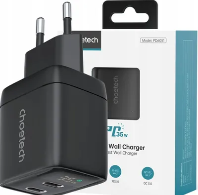 Produktbild von Choetech PD6051 USB-C Ladegert 35W GaN mit Display - Schwarz