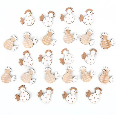 Produktbild von Ostern Tischdeko Set 24 Hühner Streudeko Natur weiß braun Basteln Dekorieren 4 cm