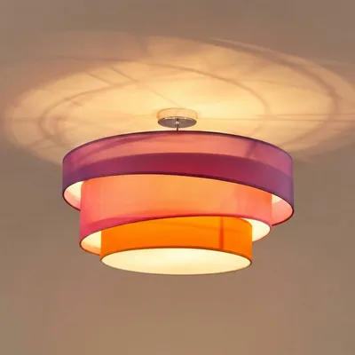 Produktbild von Lindby Deckenlampe Melia, violett/pink/orange, Textil, Ø56cm