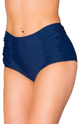Obrázok produktu pre Dámske bikiny Aquarti s vysokým pásom a volánikmi, farba: tmavomodrá, veľkosť: 38