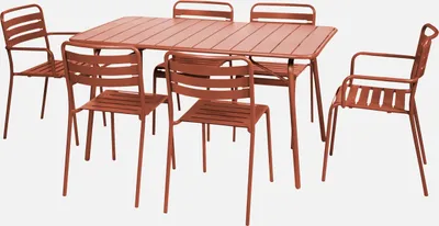 Produktbild von sweeek - Klappbarer Gartentisch aus Stahl mit 2 Sesseln und 4 Stühlen - Terrakotta