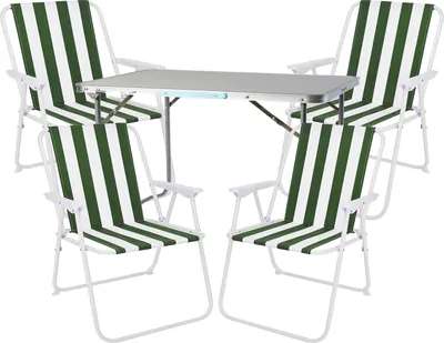 Produktbild von 5-teiliges Campingmöbel Set Alu L70xB50xH59cm grün-weiß