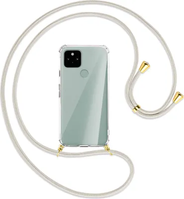 Produktbild von Handykette Backcover-Schutzhülle mit Band (Metall goldfarben) für Google Pixel 5 - broken white