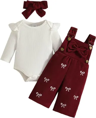 Imagen del producto de Zomerset para bebés y niñas: Parte superior de punto acanalado, shorts con tirantes y estampado floral, y diadema