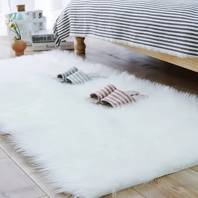 Productafbeelding van Fluffy Schapenvacht Vloerkleed voor Woonkamer en Slaapkamer, Wit, 80 x 180 cm