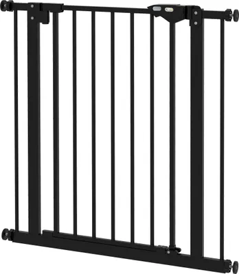Produktbild von Hundegitter Türschutz Metall 80 cm Schwarz, Haustiergitter Sicherheitsgitter für Hunde und Katzen, stabile Absperrung für Treppen und Türen