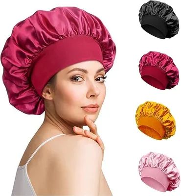 Produktbild von Seiden Haube, 4 Stück Seidenhaube zum Schlafen, Schlafhaube Seide Silk Hair Bonnet Silk Hair Bonnet Sleep Cap für Die Nacht Damen mit Verstellbare Bindeband