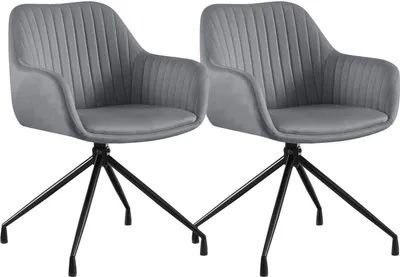 Image de Deux chaises de salle à manger Novanis, couleur gris foncé, revêtues en velours.