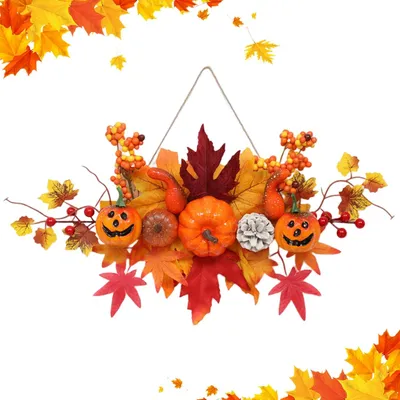 Produktbild von Herbst-/Halloween-Kranz – Ahornblätter + Kürbis, Haustür