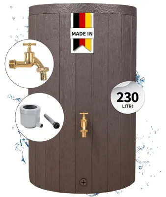 Immagine prodotto di GARANTIA TIMBER serbatoio per pioggia set completo 230 litri marrone incl. rubinetto in ottone e raccordo pluviale, Immagine generata dall'IA