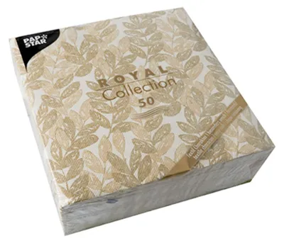 Image de 50 serviettes de table en tissu Nature sable Feuilles naturelles 40x40cm