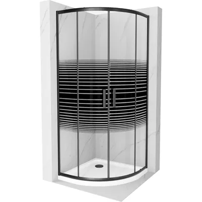 Obrázek produktu pro Mexen Rio půlkruhový sprchový kout 80 x 80 cm, Pruhy, Černá + sprchová vanička Flat, Bílá - 863-080-080-70-20-4110B