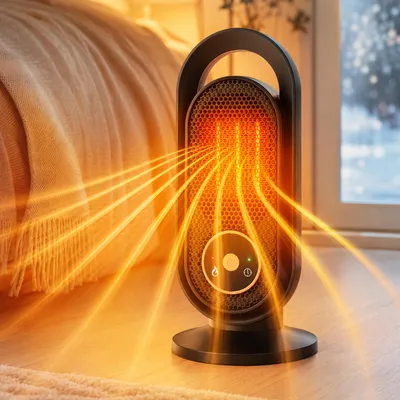 Produktbild von 1500W PTC Heizlüfter tragbar Touch Timer 3 Heizmodi 7 Sicherheitsschutz leise für Schlafzimmer Büro Zuhause Schwarz