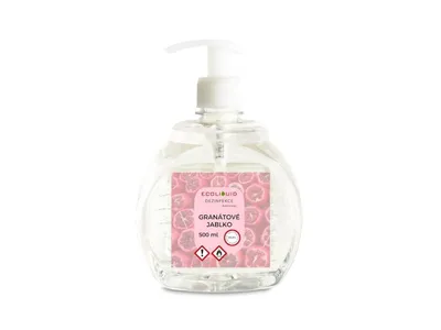 Produktbild von Ecoliquid ANTIVIRAL Handdesinfektionsmittel, Granatapfelduft – gegen Viren, Bakterien und Pilze, 500 ml, mit Pumpsprühkopf