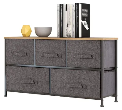 Stoff-Kommode 5 Schubladen, groß, grau, 100x30x55 cm