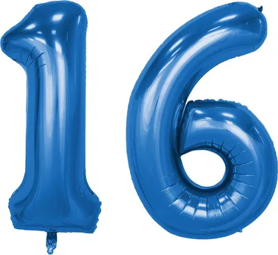 Produktbild von Folienballon 16. Zahlen Set, Blau, 80 cm, für Luftbefüllung