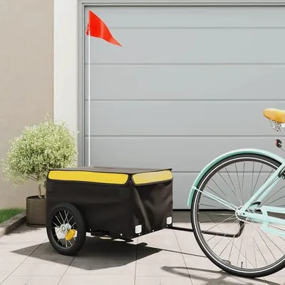Image de Remorque pour vélos, remorque de transport, boîte de transport, boîte de chargement, noire et jaune, 30 kg, en fer