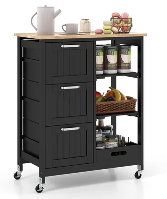 Küchenwagen mit 3 Schubladen, Tablett & Regalen, 67x37x83,5 cm, schwarz