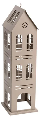 Immagine prodotto di Lanterne da esterno in metallo, color beige, adatta per essere posizionata o appesa - 52 x 14 cm - Porta candele decorativo per interni ed esterni