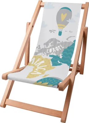 Image de Dreamroots Chaise longue enfant pliable bois jusqu'à 130 kg, Chaise longue pliable avec dossier inclinable en 3 positions, Balloons Trip