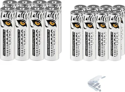 Image de Batterie rechargeable au lithium, chargeur intelligent inclus, 8 piles AA et 8 piles AAA