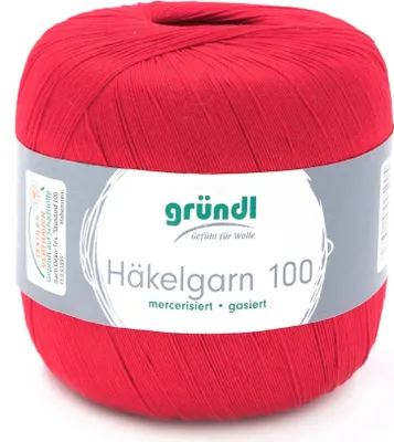 Produktbild von Gründl Häkelgarn 100 Filethäkeln 100% Baumwolle 100g/566m NS 1,5-2 mm Stärke 10 feuerrot (127)