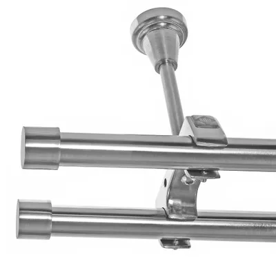 Produktbild von Edelstahl Look Gardinenstange Ø 20mm Deckenträger 2-läufig zweiläufig Deckenbefestigung Kappe D61 E30E30 RR