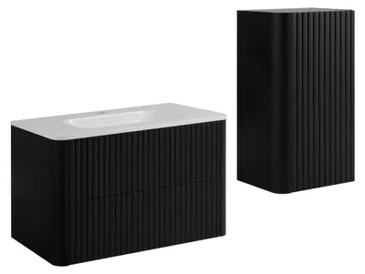 Immagine prodotto di Set di mobili da bagno con lavabo e mobile contenitore, colore nero, dimensioni 80 x 48 x 44 cm