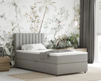 Produktbild von Boxspringbett 100x200 EVEREST, mit Topper, mit Bettkästen,  Einzelbett, Hellgrau, Panda Möbel