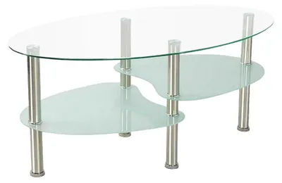Image de Table basse - Table de salon - Verre, 3 niveaux avec rangement, structure métallique, style minimaliste moderne, 90 × 45 × 43 cm - Blanc transparent