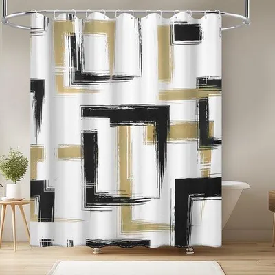 Obrázok produktu pre Uniqoos® Geometrická záclona do sprchy, 180 x 200 cm – vodotesná a odolná proti plesniam, 100% zosilnený polyester, vrátane 12 plastových krúžkov