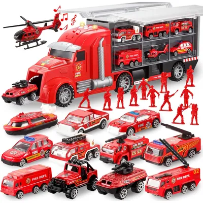 Image de Camion de pompiers jouet jeu de pompiers - 25 pièces - Avec son et lumière - À partir de 3 ans - Rouge