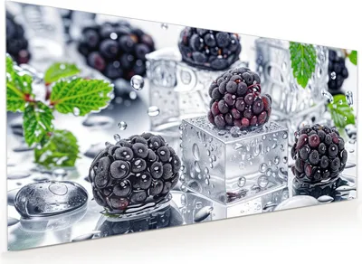 Produktbild von Küchenrückwand Spritzschutz Glas mit Motiv Brombeeren Eiskalt 40 x 40 cm