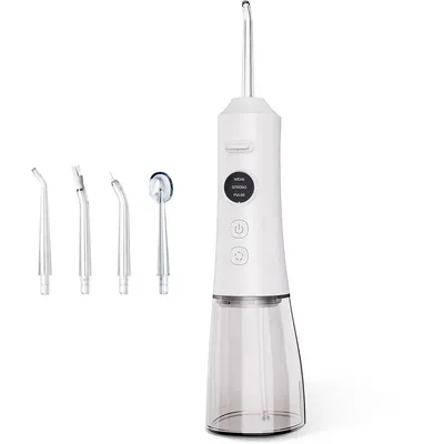 Produktbild von Munddusche,Tragbare elektrische Munddusche, 3 Geschwindigkeiten, 4 Düsen, IPX7, 300 ml, geeignet für verschiedene Mundempfindlichkeiten